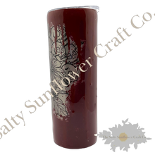 Load image into Gallery viewer, 20oz Bloody Skeleton Holding Flowers Skinny Tumbler