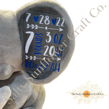 Load image into Gallery viewer, Birth Announcement Plush Keepsake Elephant (Customizable)