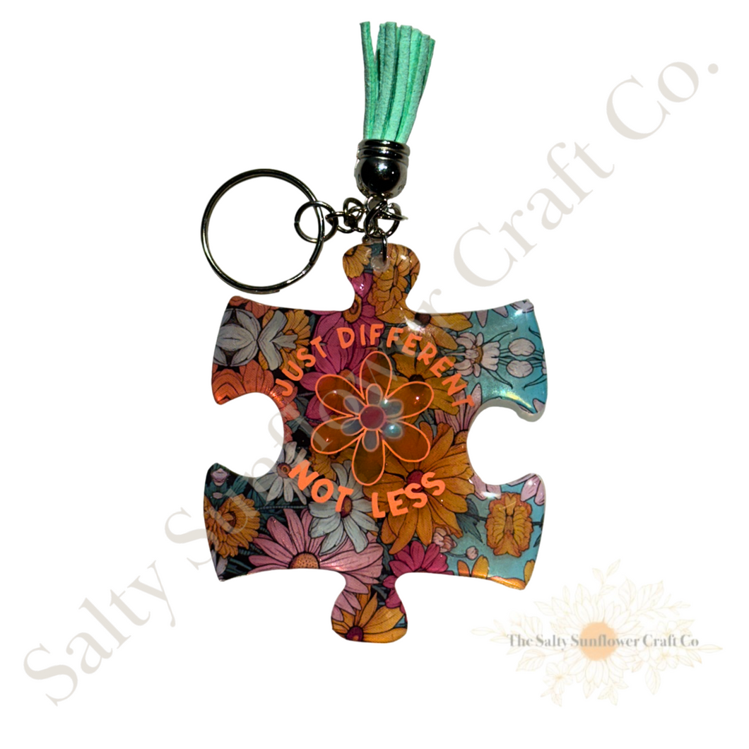 Boho Different Not Less Autism Puzzle Piece Keychain