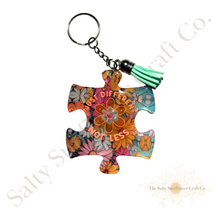 Load image into Gallery viewer, Boho Different Not Less Autism Puzzle Piece Keychain
