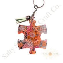 Load image into Gallery viewer, Boho Different Not Less Autism Puzzle Piece Keychain
