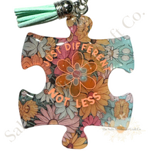 Load image into Gallery viewer, Boho Different Not Less Autism Puzzle Piece Keychain
