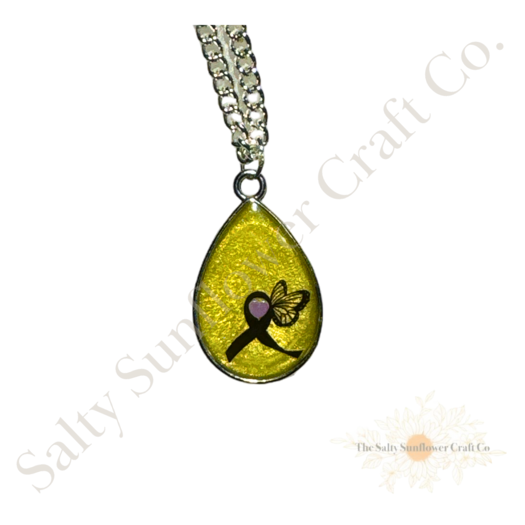 Yellow Butterfly Ribbon Suicide Awarenesss Mental Health Necklace