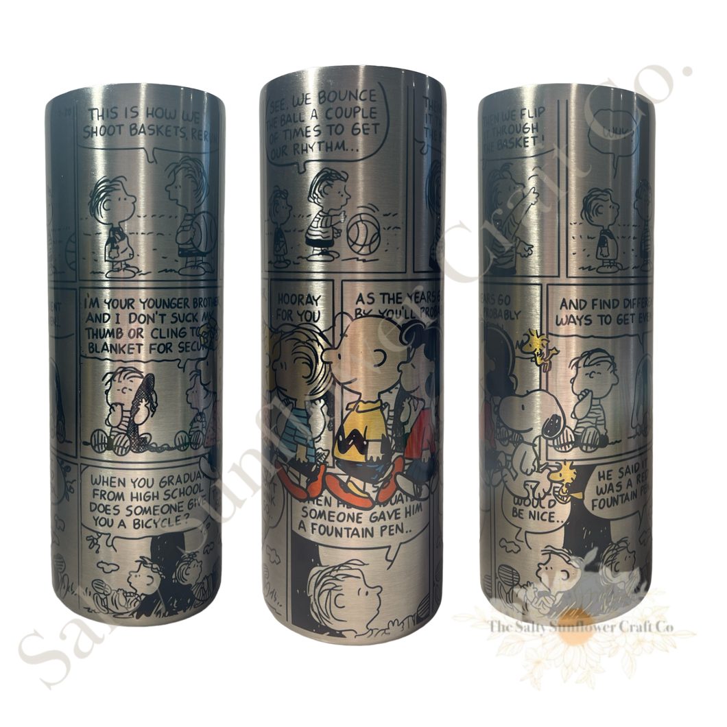 20oz Stainless Steel Silver Charlie Brown Peanuts Comics Skinny Tumbler