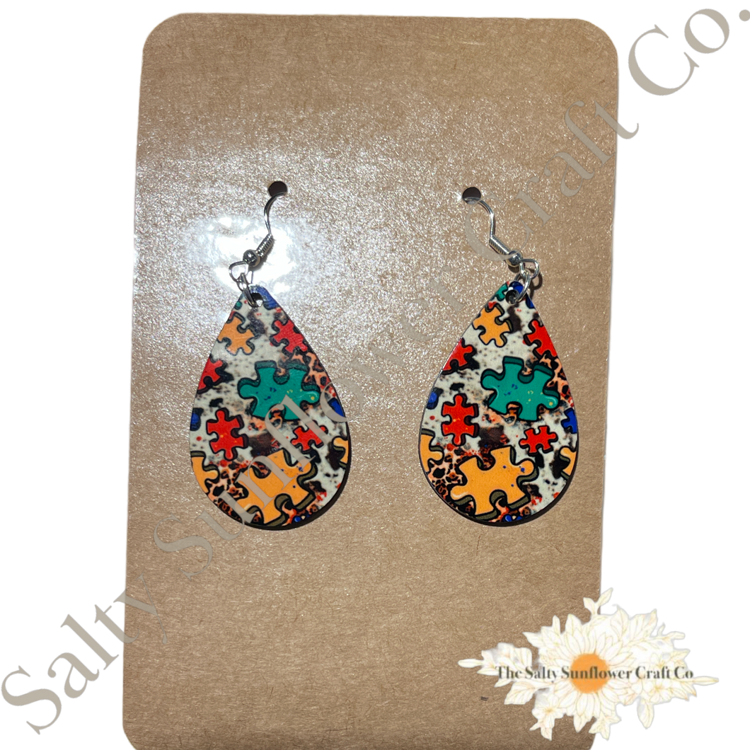 Autism Puzzle Piece Animal Print Earrings