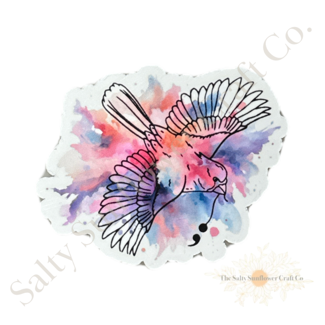 Rainbow Splatter Mental Health Semi-Colon Sparrow Sticker