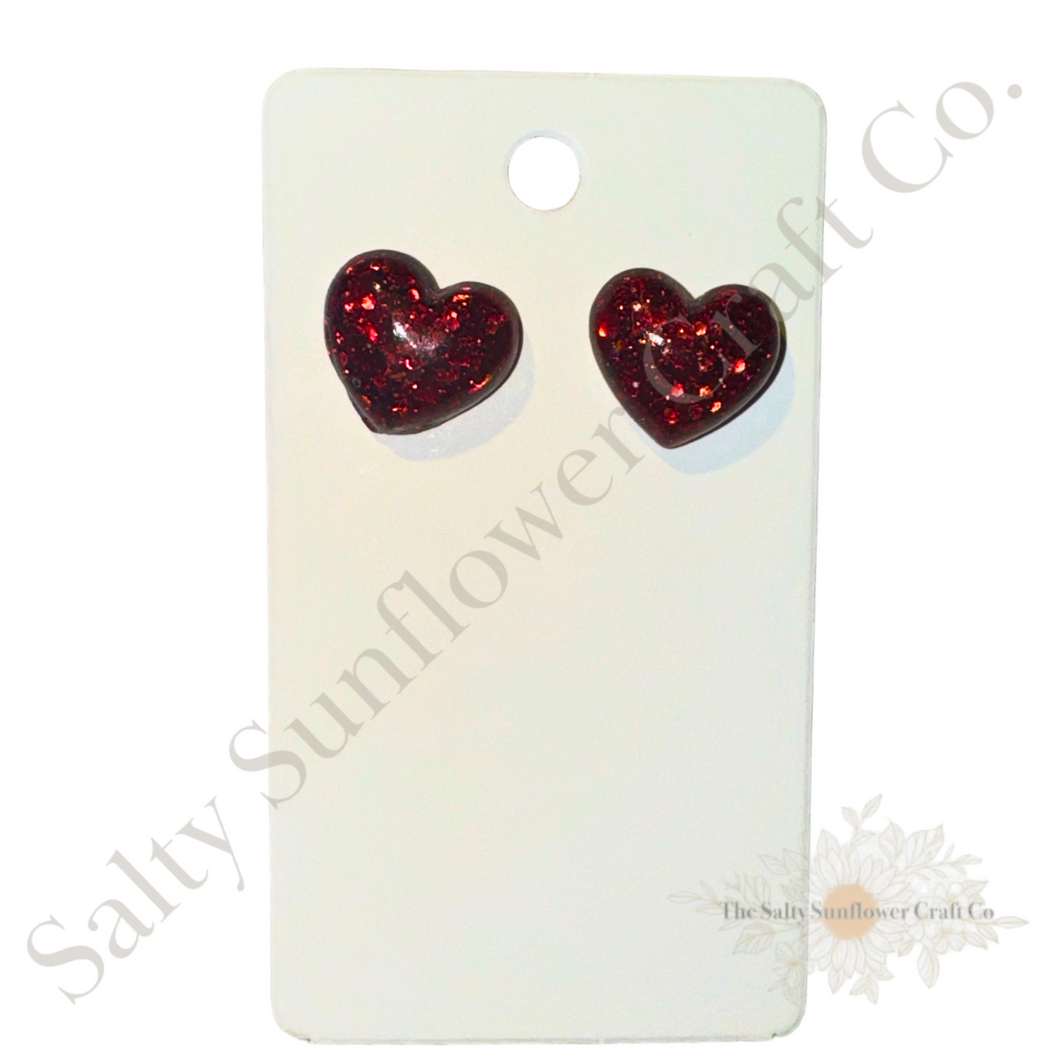 Red Glitter Heart Stud Earrings