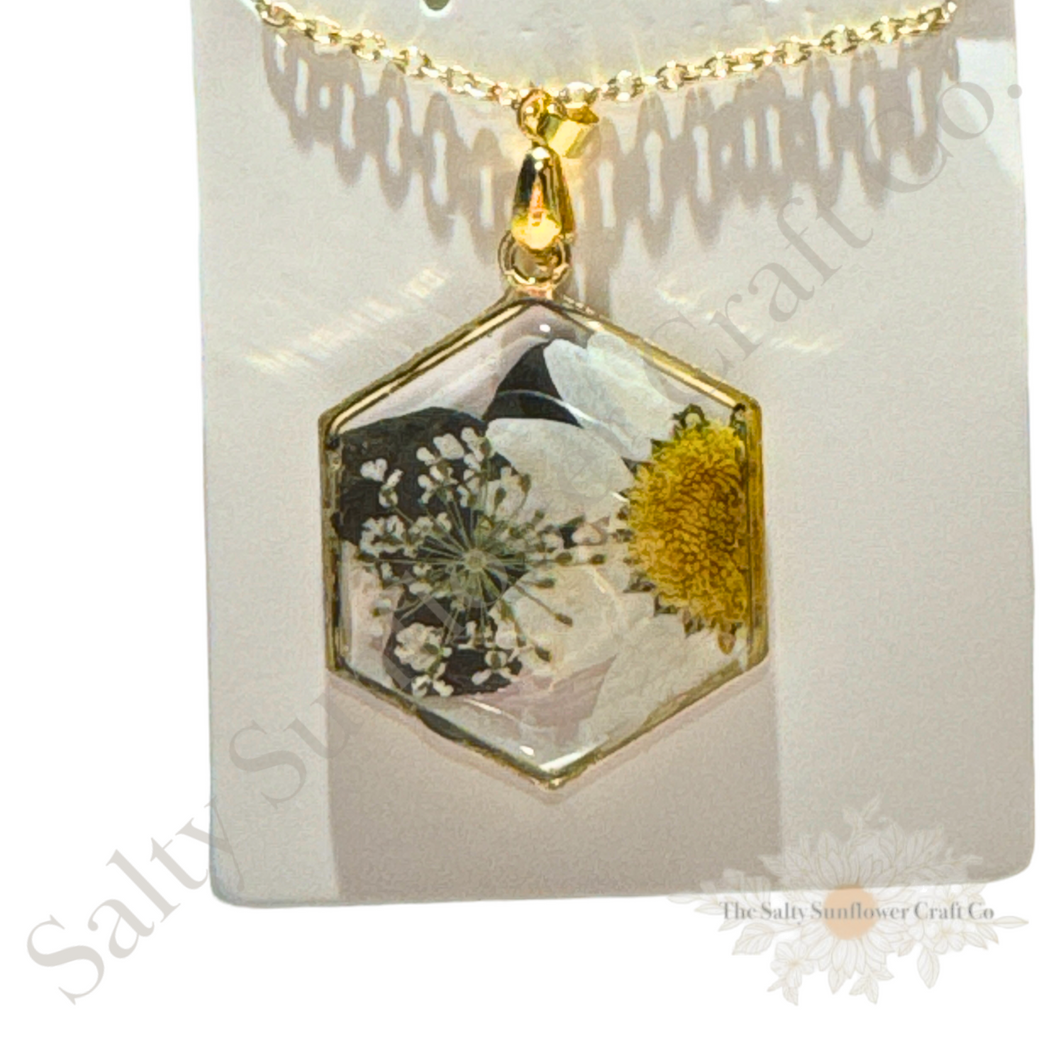 Wildflower Floral Hexagon Pendant