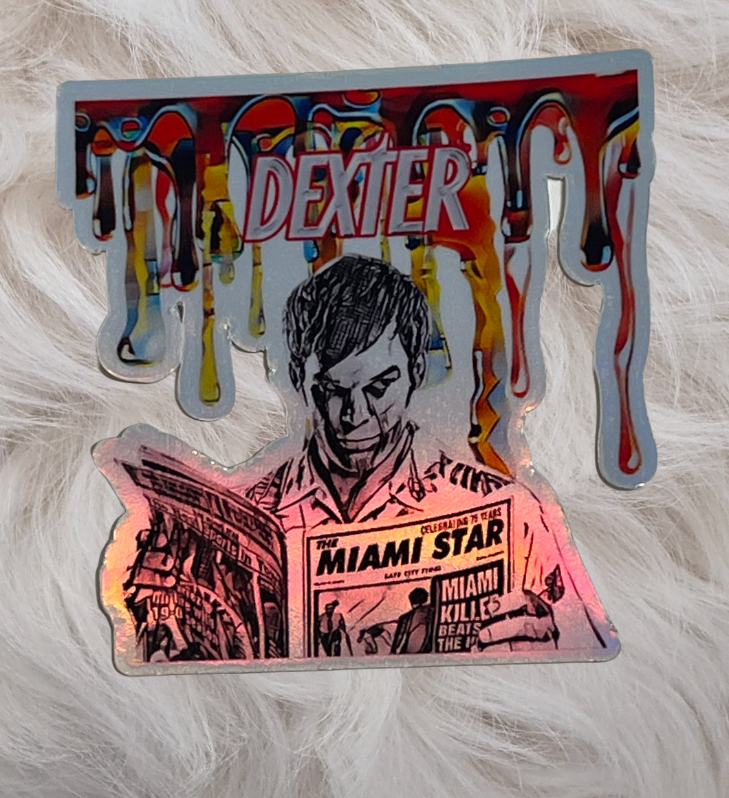 Dexter Series: Comic Newspaper Serial Killer Tv Show Holographic Sticker