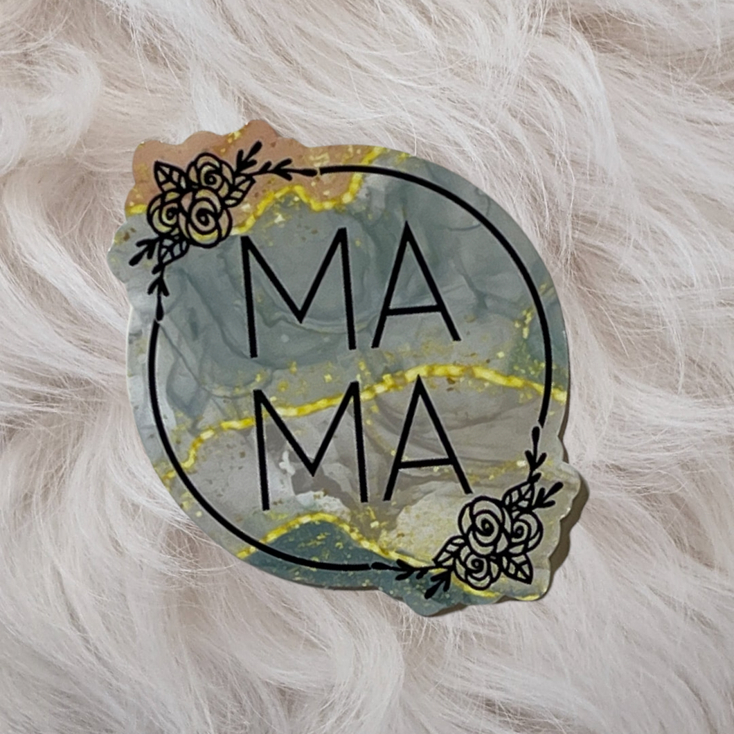 MAMA Pink, Grey, Blue and Gold Alcohol Ink Watercolor Sticker