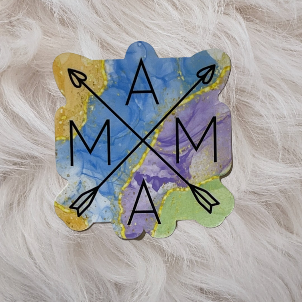 MAMA Pink, Purple, Blue, Green and Gold Alcohol Ink Watercolor Sticker