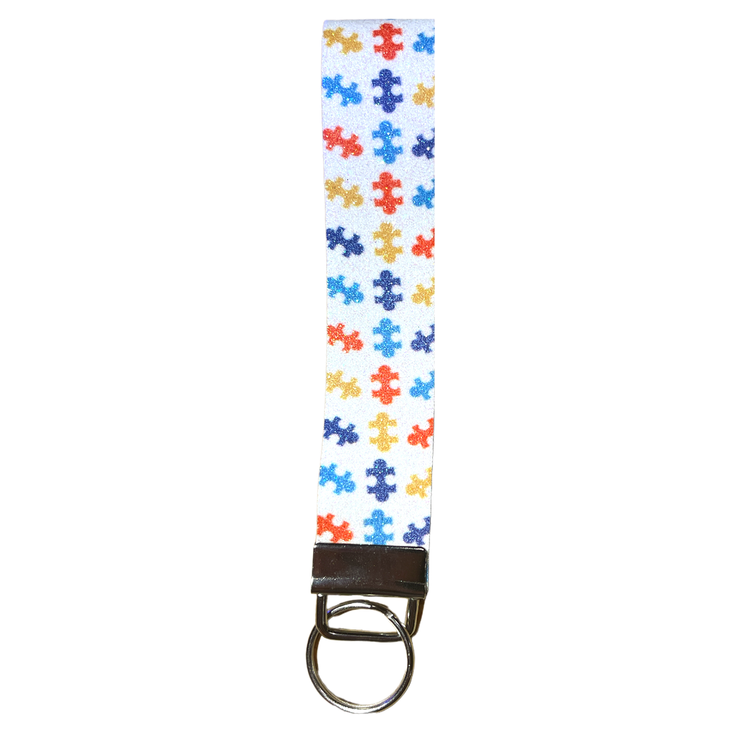 Autism Puzzle Piece Glitter Design Fob Key Wristlet