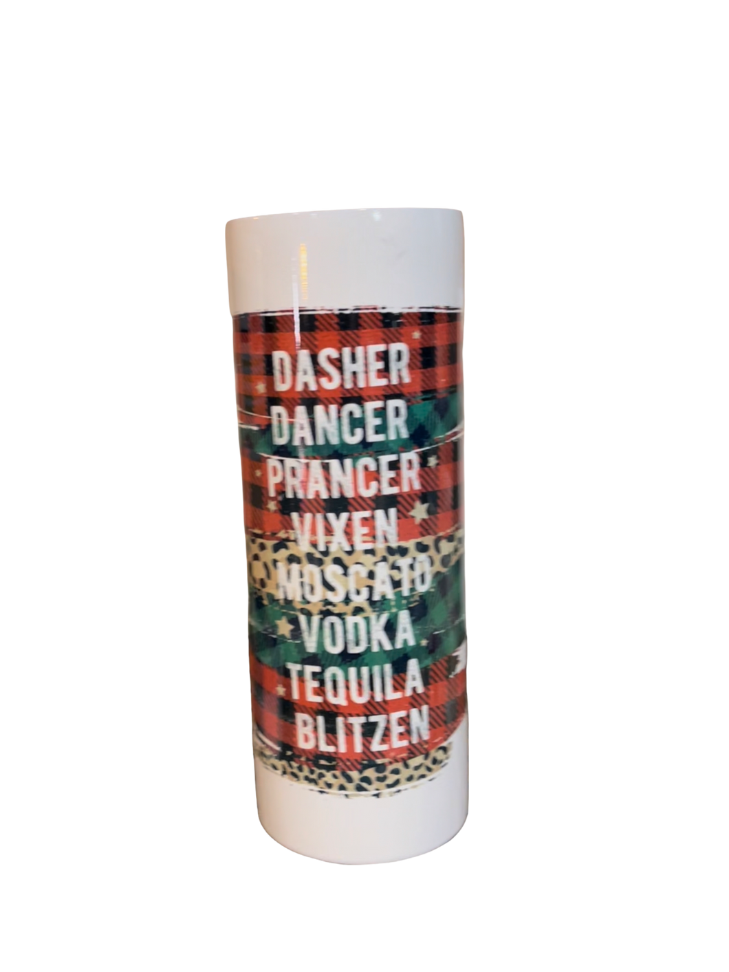 Christmas Reindeer Alcohol Plaid Print 20oz Tumbler